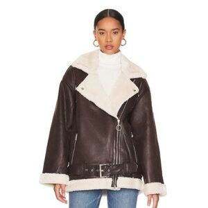 WeWoreWhat Dark Brown and Cream Leather Jacket